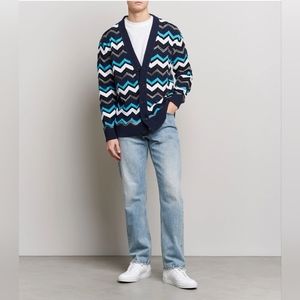 $1280 MISSONI Men Maxi Cardigan zigzag pattern Navy/White